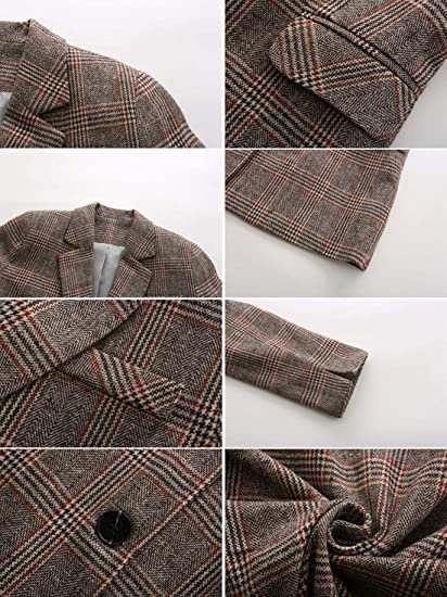 Women's Notch Lapel 2 Button Boyfriend Blazer Suit Houndstooth Plaid Jacket Coat