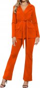Women's Two Piece Outfits Casual Open Front Blazer and Elastic Waist Flared Pants Suits Set